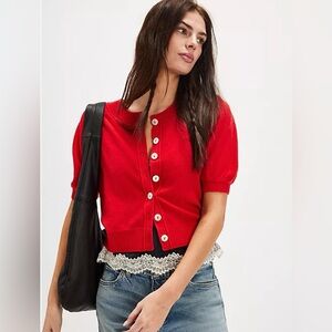 Free People Isla Elbow Sleeve Red Wool & Cashmere
Blend Cardigan Size S NWOT